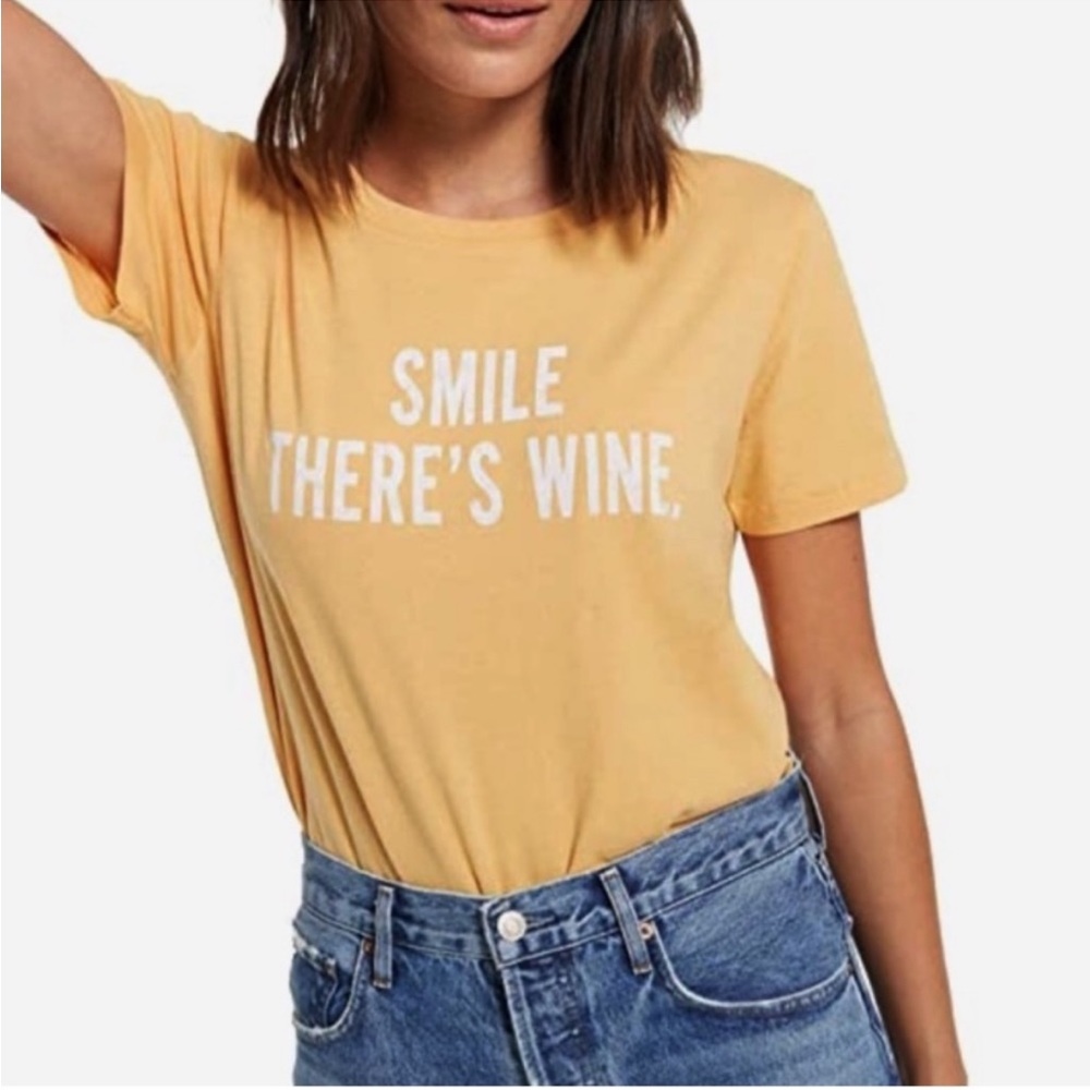 Z Supply sunshine yellow short sleeve t shirt smile there’s wine.